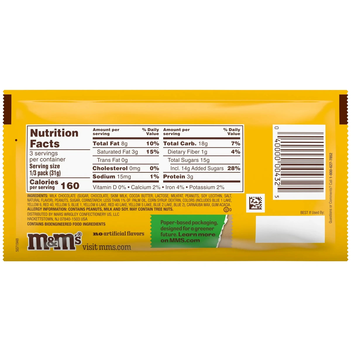 M And Ms Peanut Chocolate Candy 3.27Oz (Pack of 144)