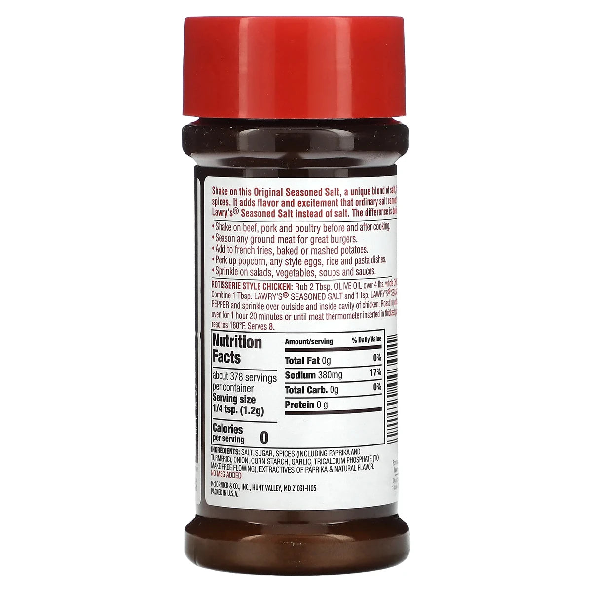 Lawrys Economy Size Seasoned Salt Mixed Spices and Seasonings 16Oz (Pack of 12)