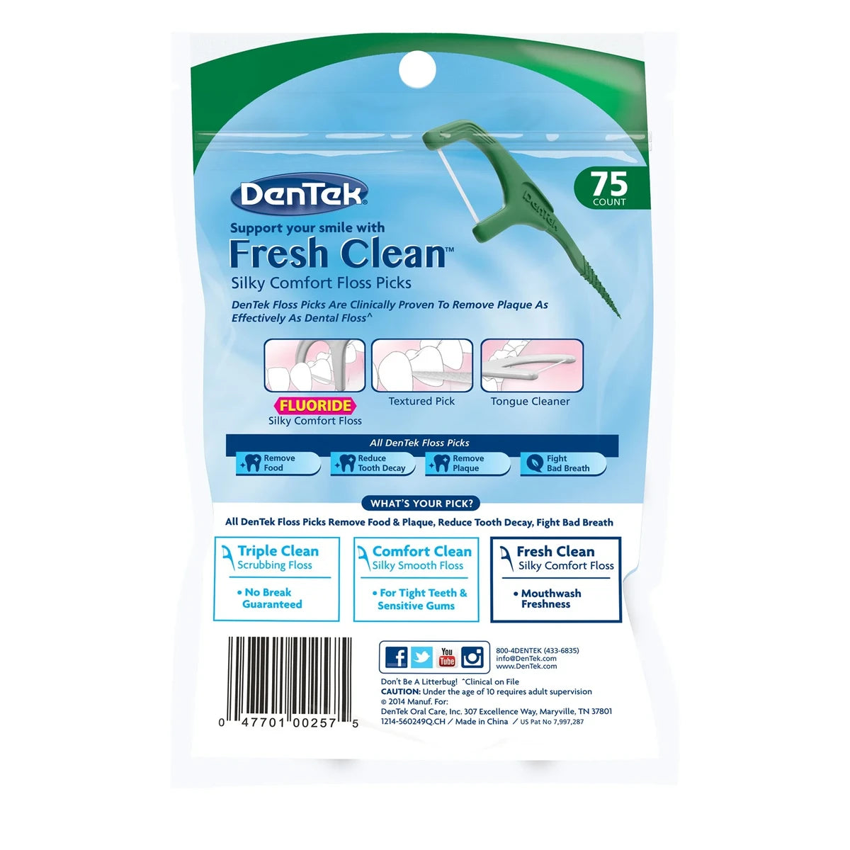 Dentek Fresh Clean Floss Picks Long Lasting Mint 0.17Oz (Pack Of 36)