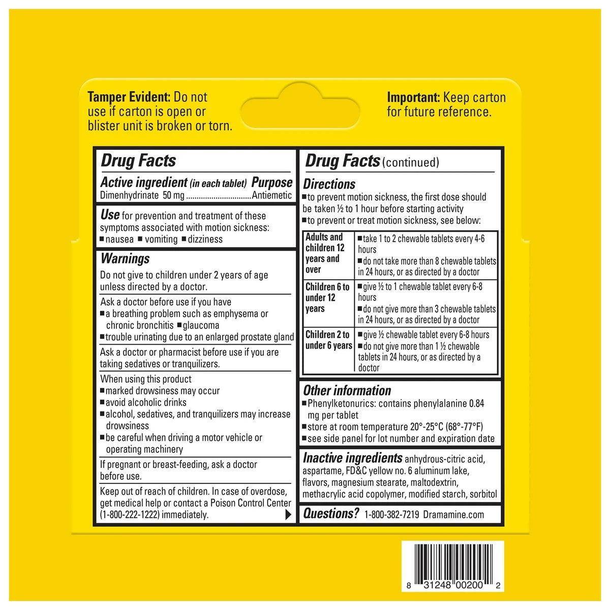 Dramamine Chewable Tablets For Motion Sickness Relief8 Ea 0.48Oz (Pack Of 24)