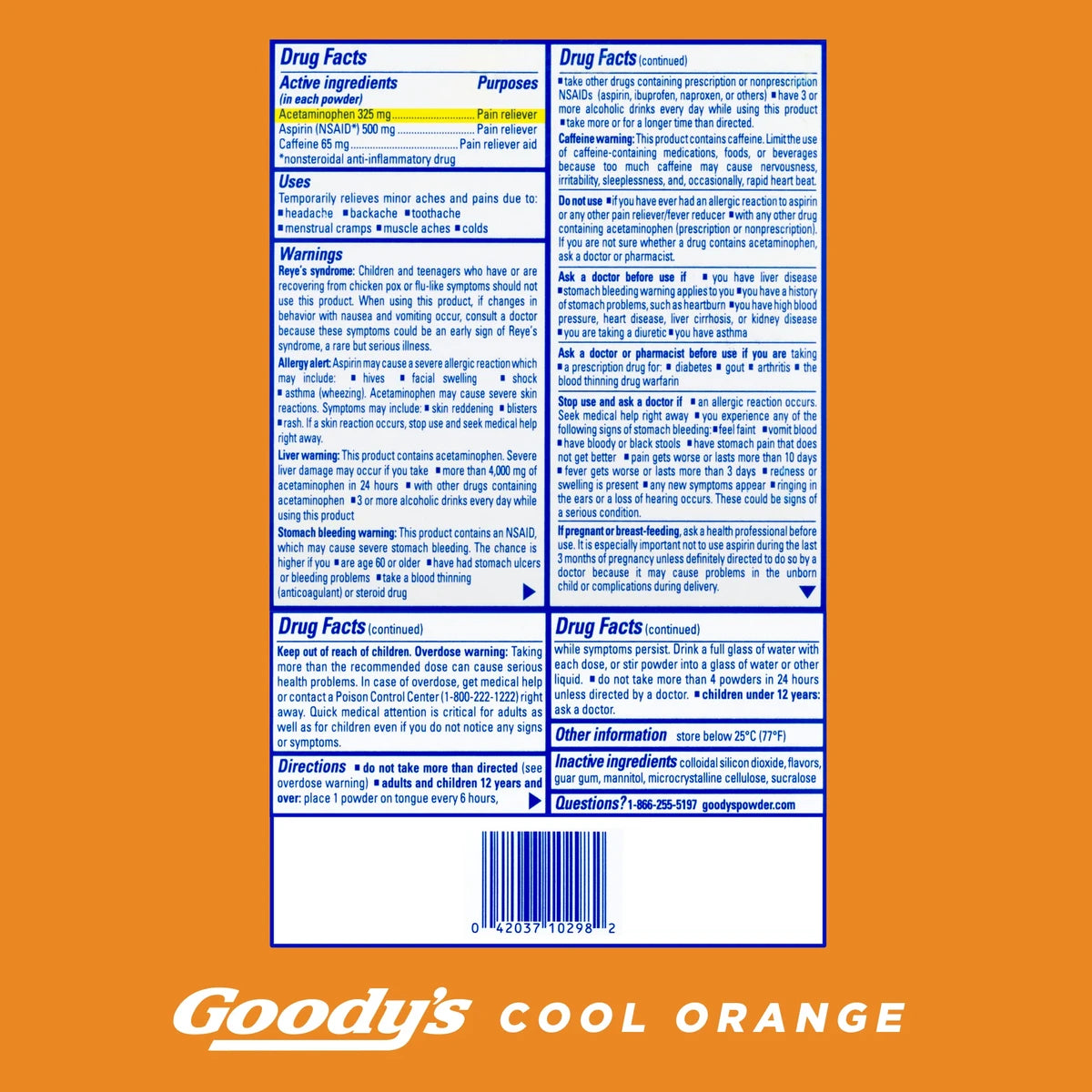 Goodys Extra Strength Headache Powder Cool Orange Flavor Dissolve Packs 4oz (Pack of 36)