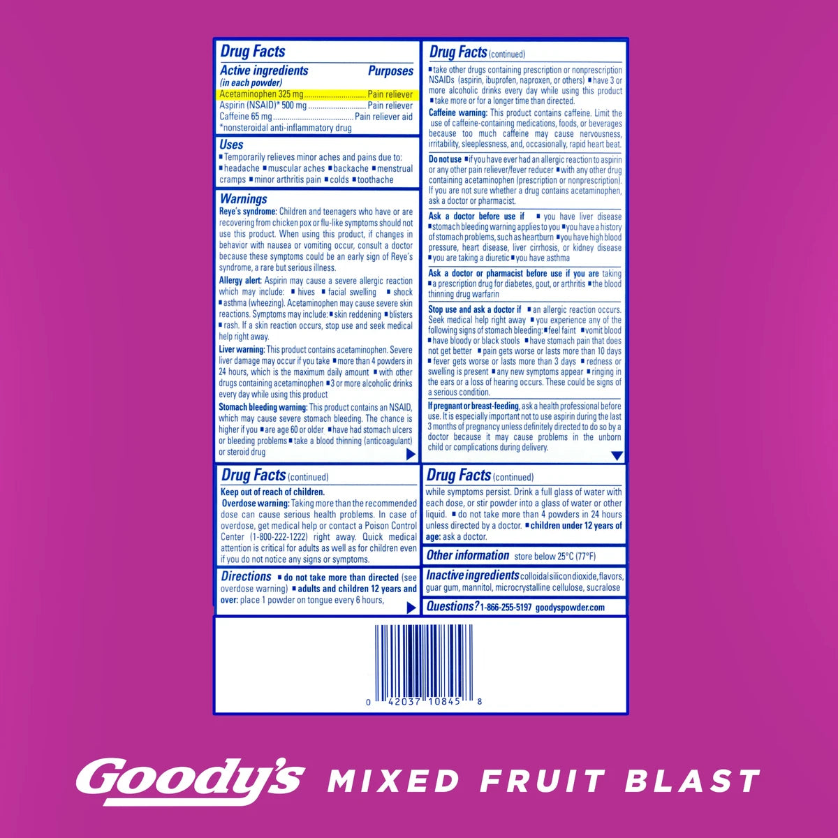 Goodys Extra Strength Headache Powder Mixed Fruit Blast Flavor 2.24oz (Pack of 36)