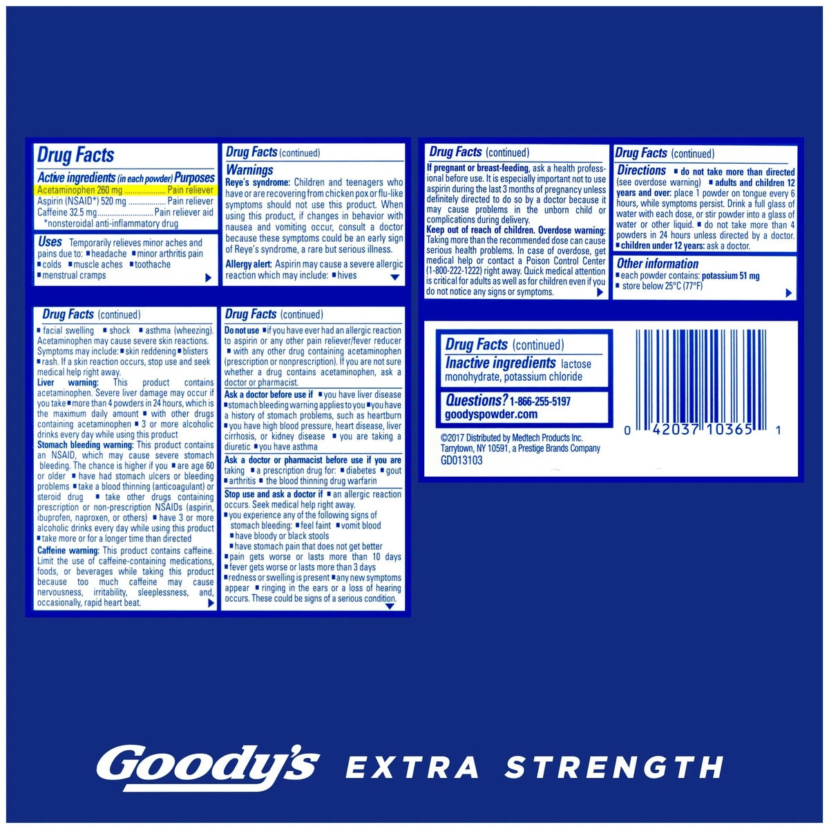Goodys Extra Strength Headache Powders For Fast Pain Relief 1.44oz (Pack of 36)