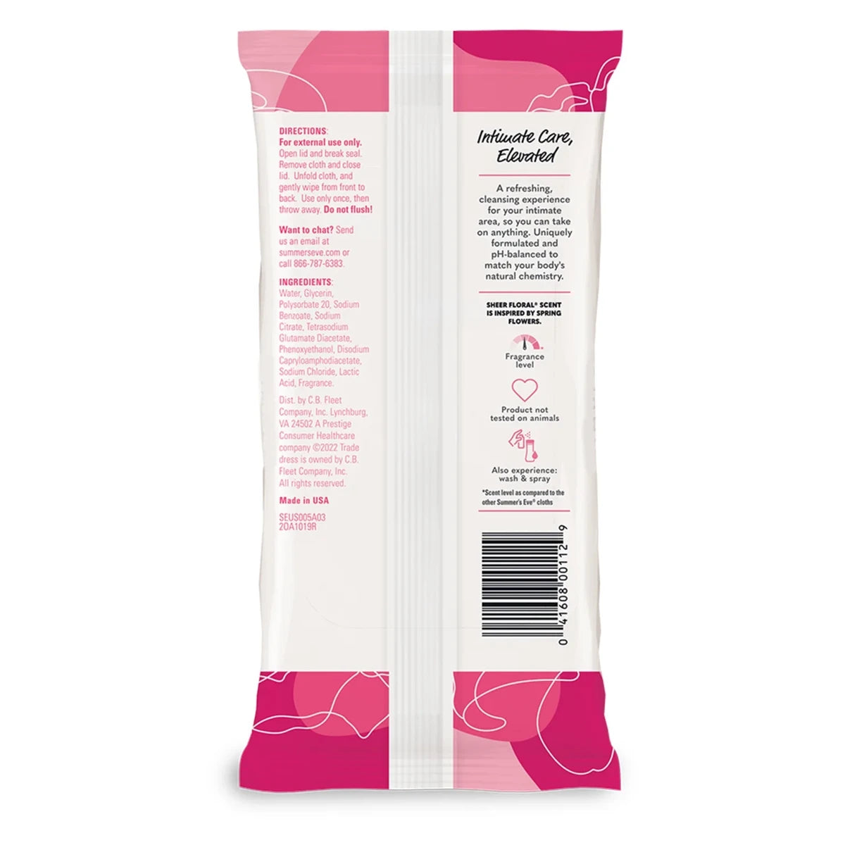 Summers Eve Feminine Cleansing Soft Cloths For Sensitive Skin Sheer Floral32 Ea 7.7oz (Pack of 12)