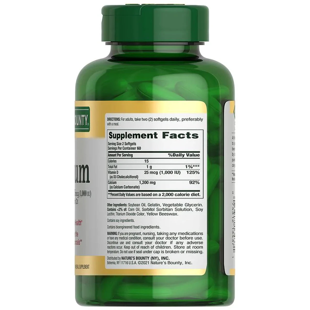 Natures Bounty Calcium 1200 Mg Plus Vitamin D Softgels 12.63Oz (Pack of 24)