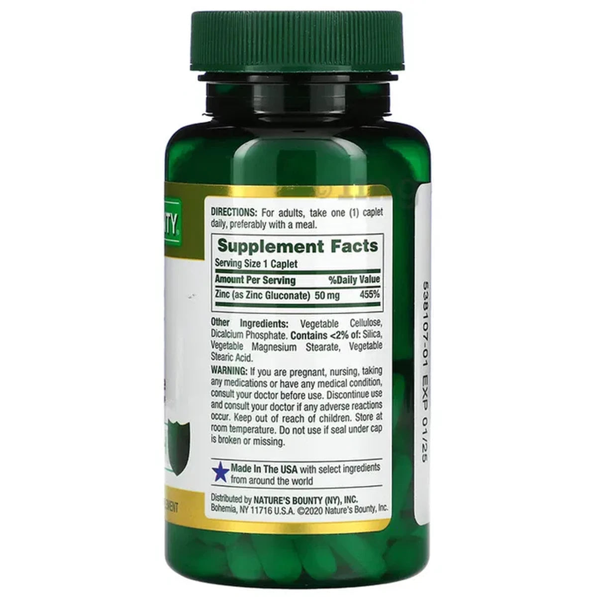 Natures Bounty Chelated Zinc Gluconate 50 Mg Caplets 7.05Oz (Pack of 24)