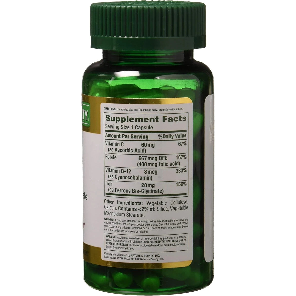 Natures Bounty Gentle Iron Ferrous Glycinate 28 Mg Capsules 0.01Oz (Pack Of 24)
