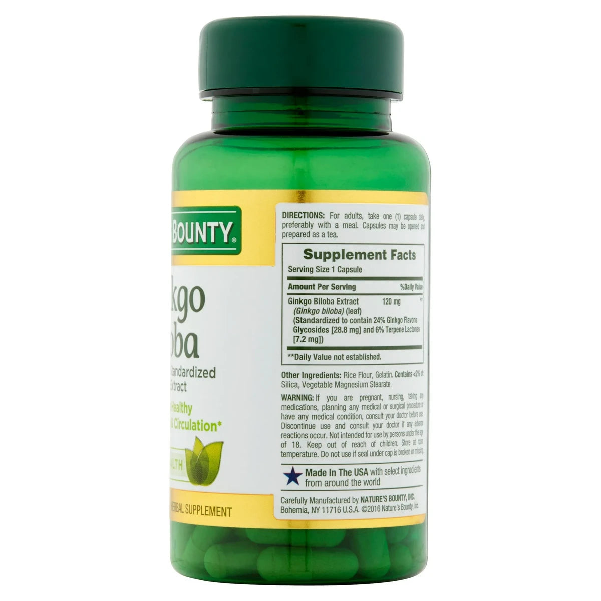 Natures Bounty Ginkgo Biloba Standardized Extract 120 Mg Herbal Supplement Capsules 2.56Oz (Pack of 24)