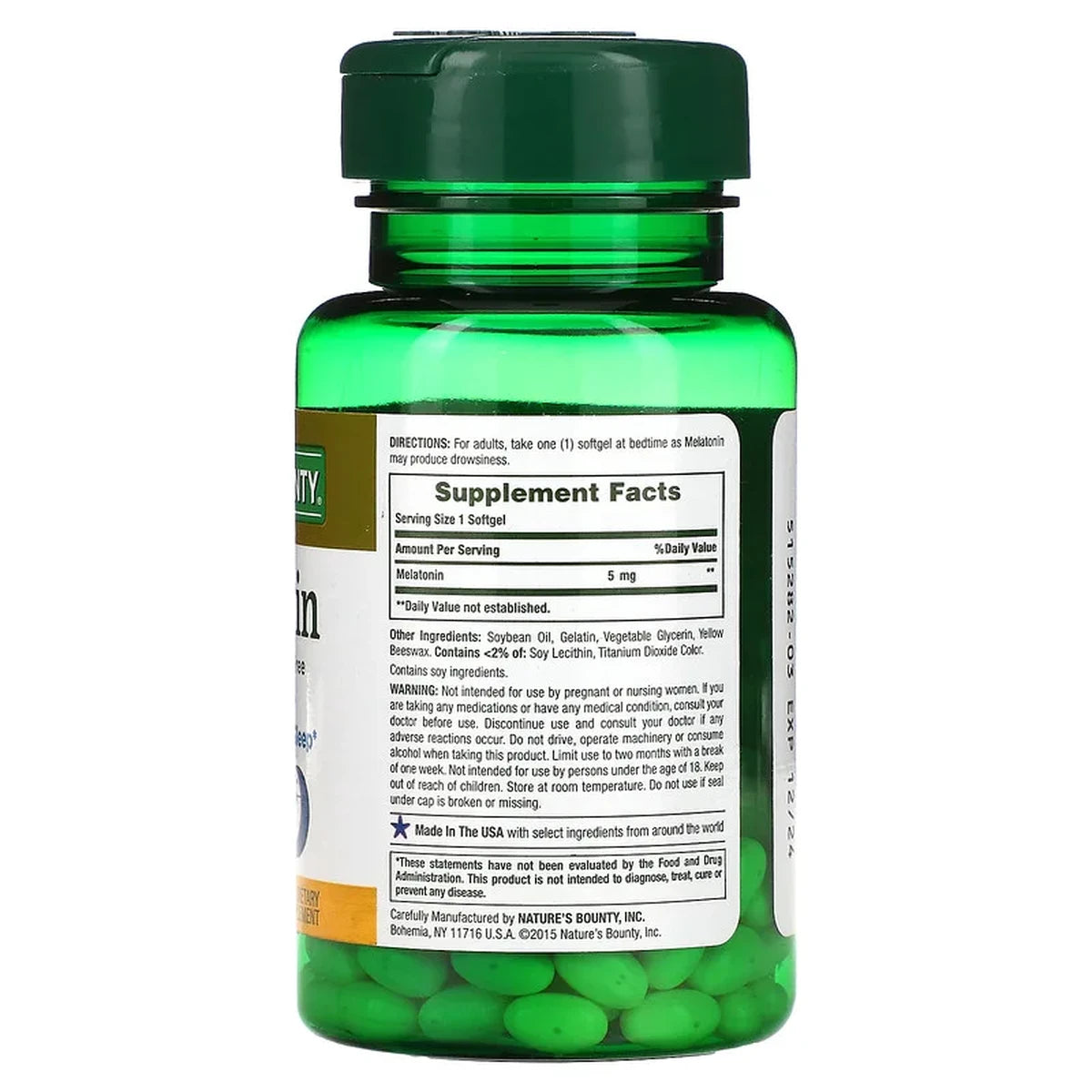 Natures Bounty Melatonin 5 Mg Nighttime Sleep Aid Softgels 1.13Oz (Pack of 24)