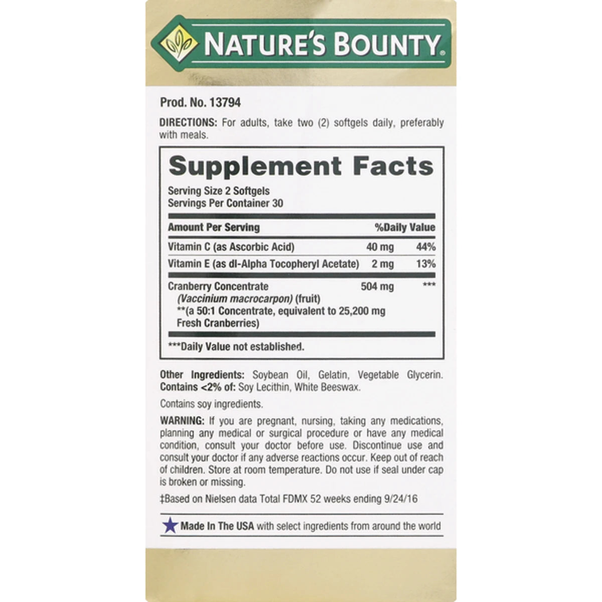 Natures Bounty Triple Strength Natural Cranberry With Vitamin C Softgels60 Ea (Pack of 24)