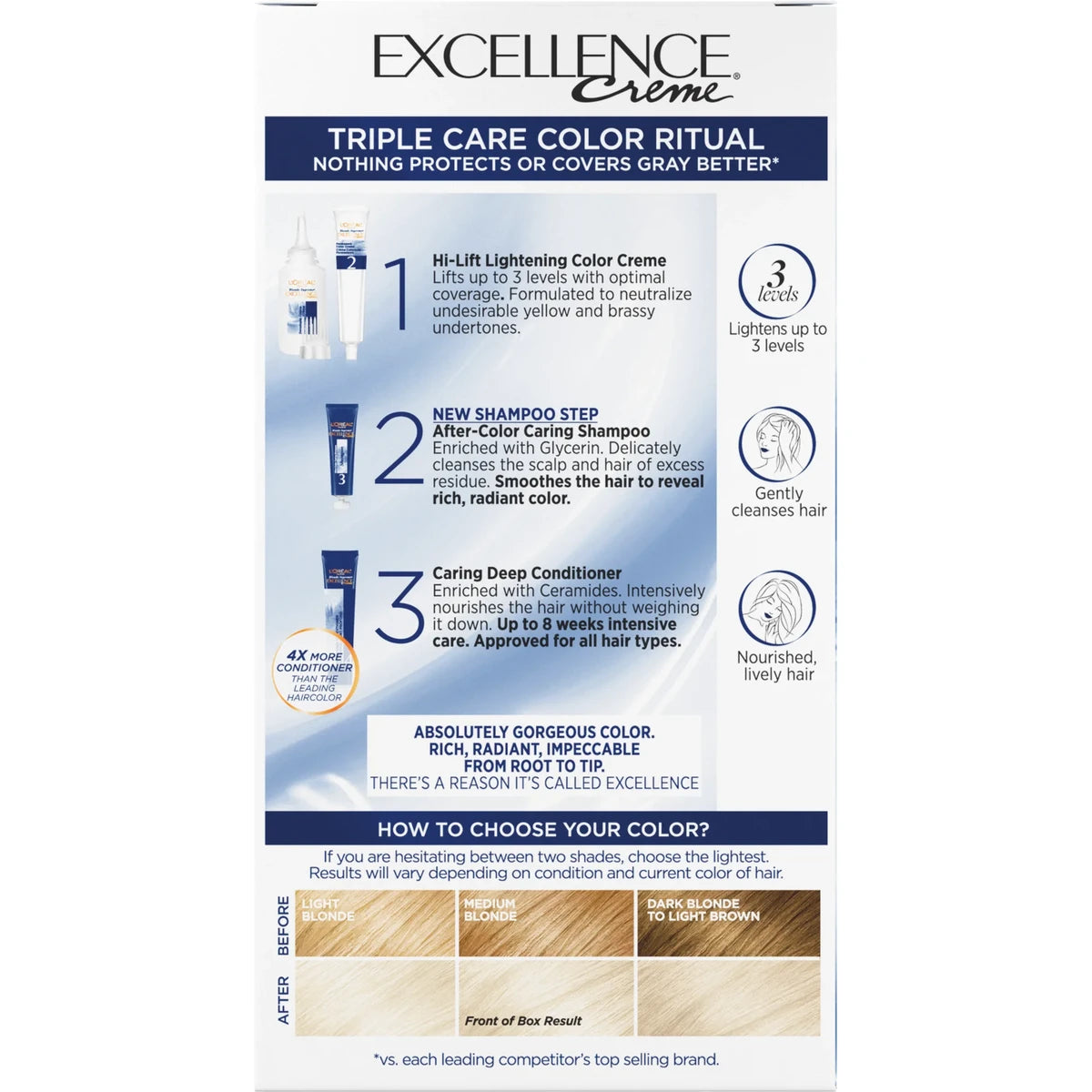 Loreal Excellence Triple Protection Hair Color Creme 2 Extra Light Natural Blonde 8.11Oz (Pack of 12)
