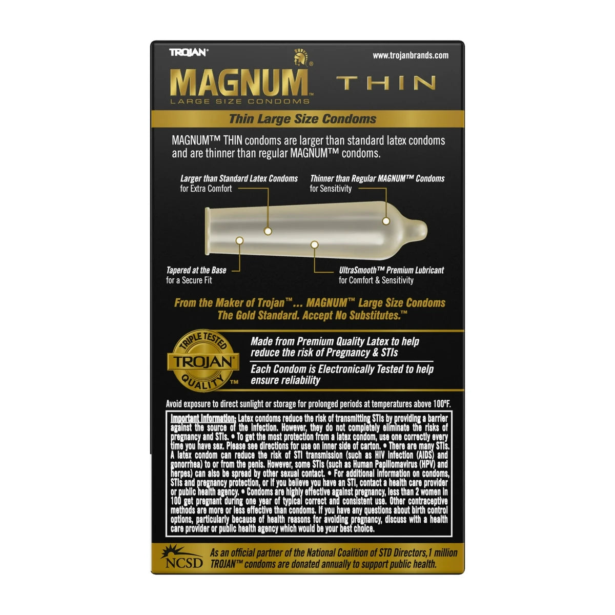 Trojan Magnum Thin Large Size Lubricated Premium Latex Condoms 2.1oz (Pack of 48)