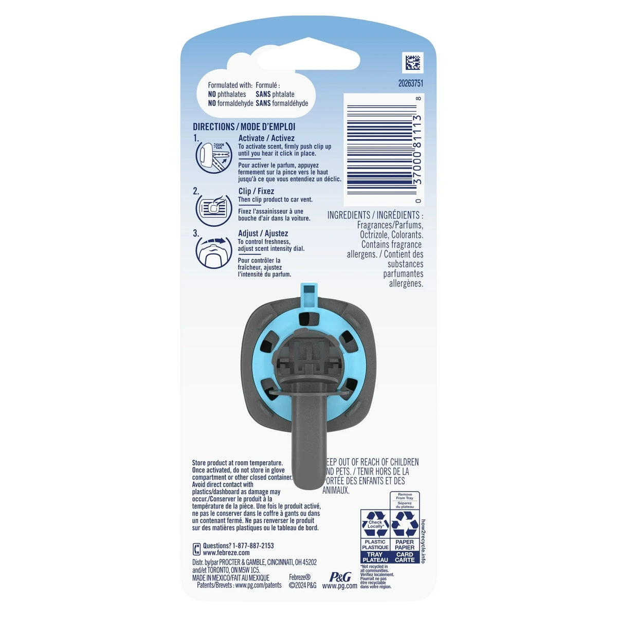 Febreze Car Odor-Eliminating Air Freshener Vent Clip Linen & Sky 0.06Oz (Pack Of 8)