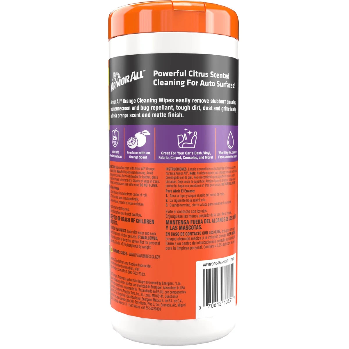 Armor All Air Freshening with Power of Orange Cleaning Wipes 7.05Oz (Pack of 6)