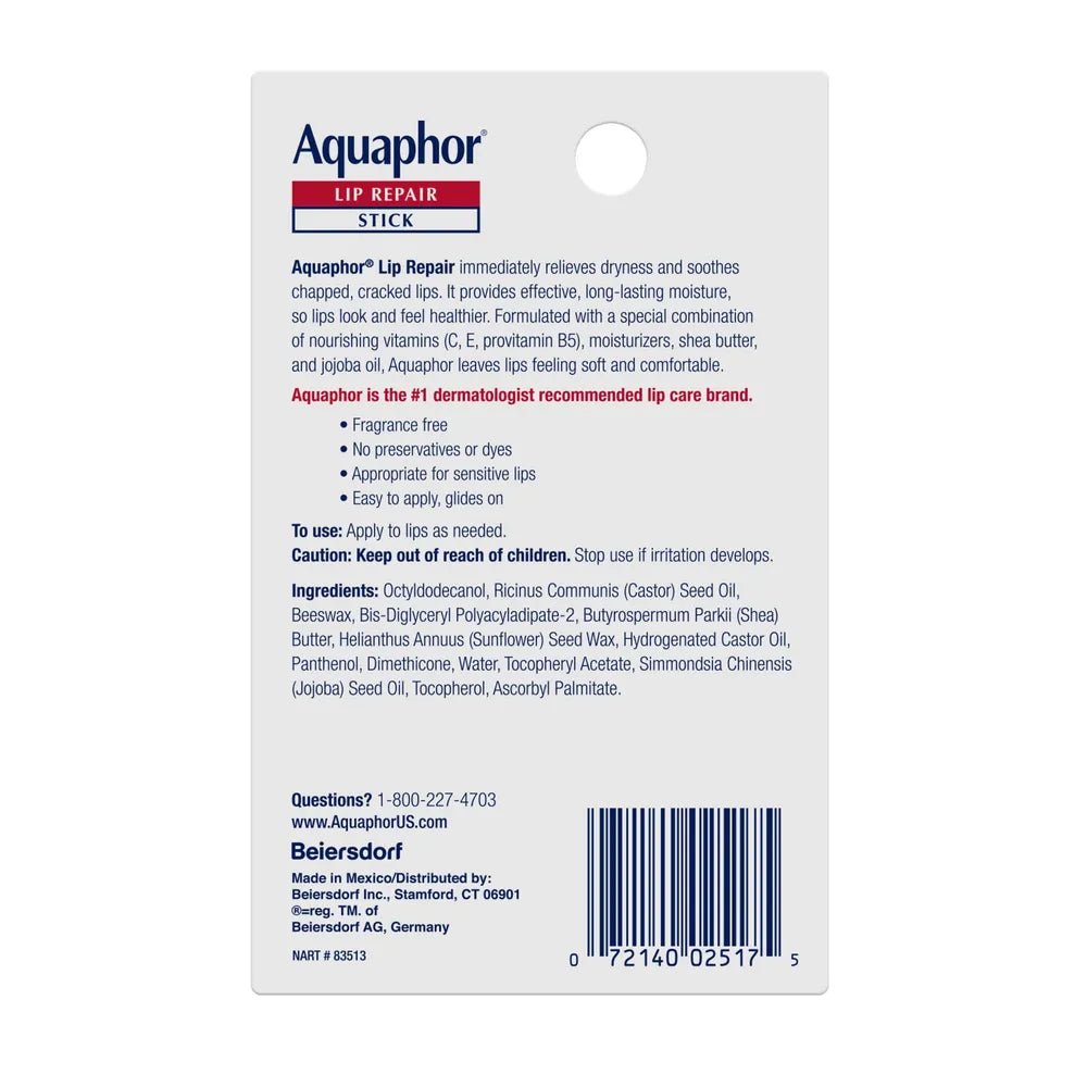 Aquaphor Lip Repair Stick Soothes Dry Chapped Lips 2 Sticks 0.17 Oz(Pack Of 6)