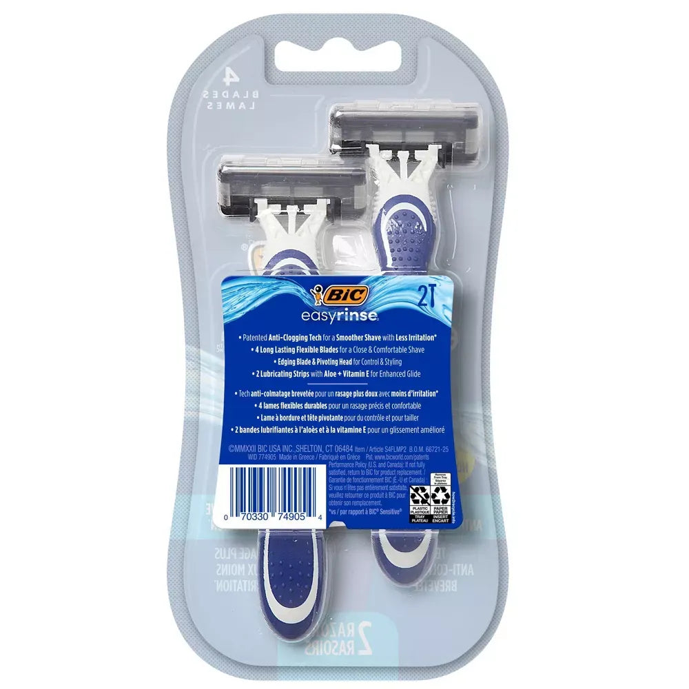 BIC EasyRinse Anti-Clogging Men's Disposable Razors with 4 Blades - 2 Ct 1.94oz