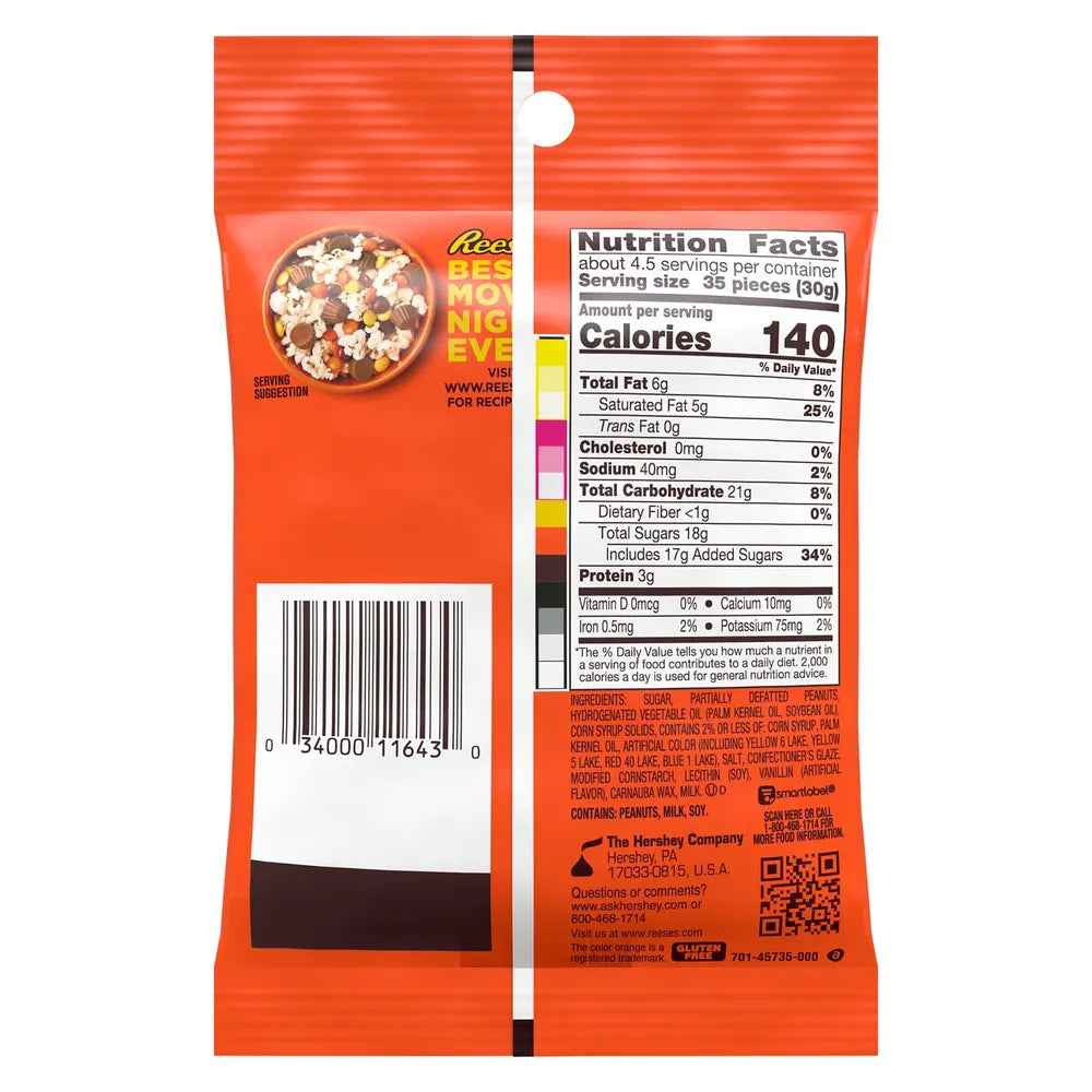 Reese's Pieces Peanut Butter in a Crunchy Shell Candy, Bag 4.8 oz (Pack of 12)