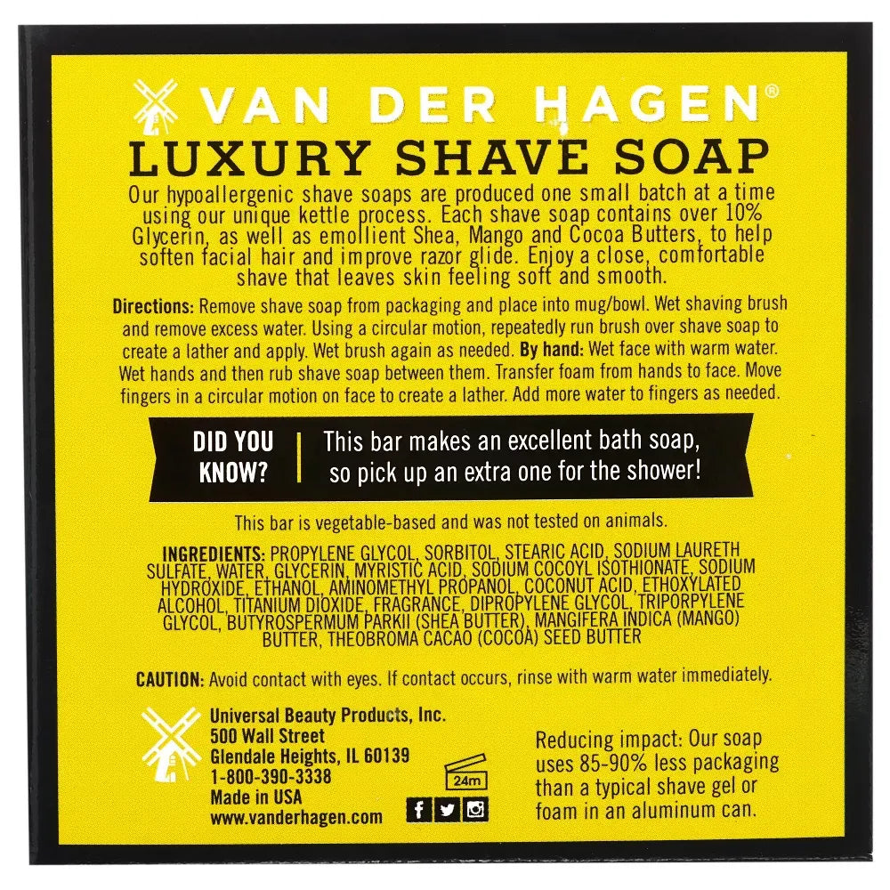 Van Der Hagen Mens Luxury Scented Shave Soap 3.5Oz (Pack of 12)