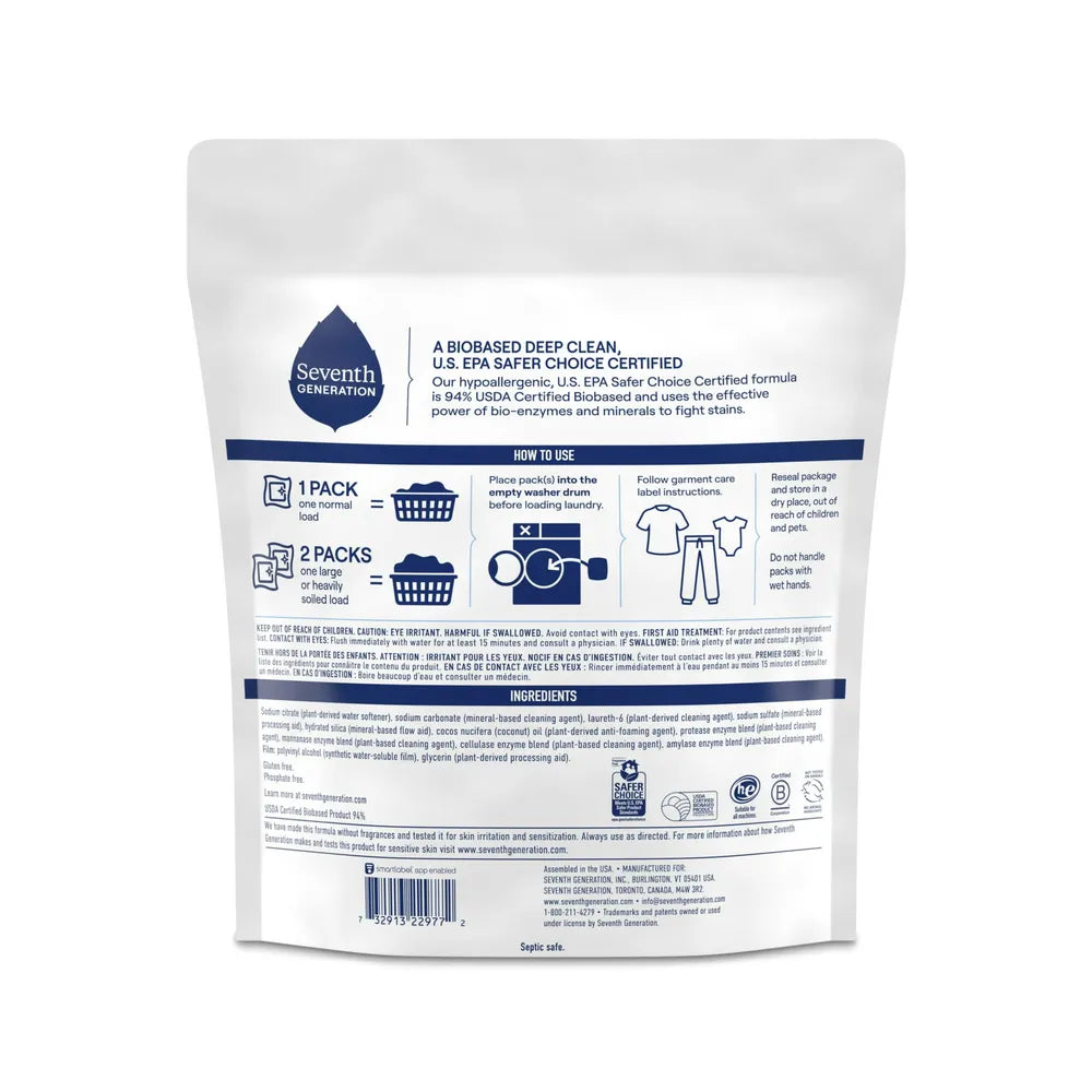 Seventh Generation Free And Clear Laundry Detergent Packs 31.7oz (Pack of 8)