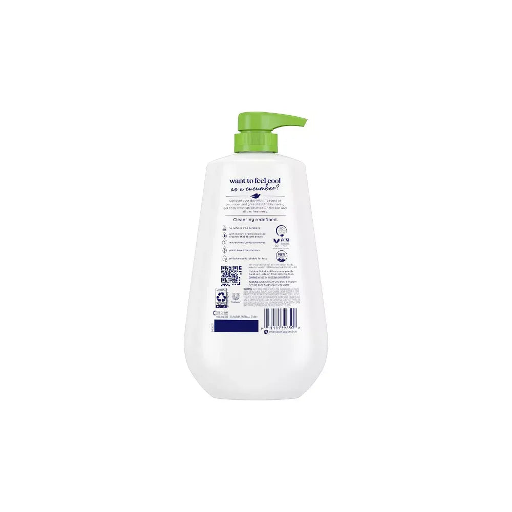 Dove Refreshing Long Lasting Gentle Body Wash Cucumber and Green Tea 30.6Oz (Pack of 3)