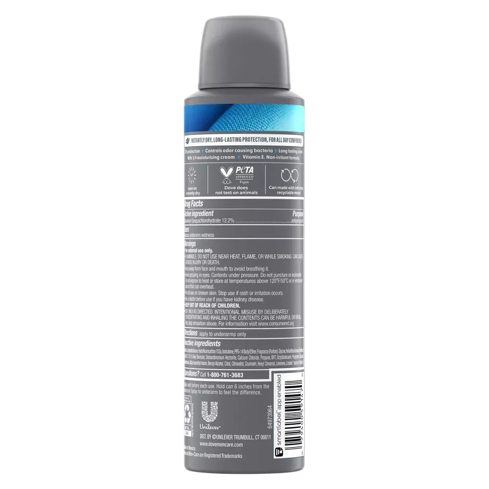 Dove Men Care Stain Defense Clean 72H Dry Spray Antiperspirant Deodorant 3.8Oz (Pack of 12)