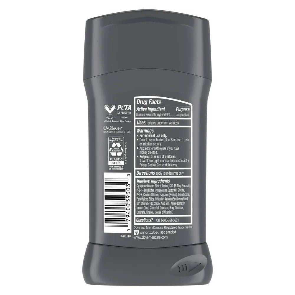Dove Men Plus Care Stain Defense Antiperspirant Deodorant Stick Clean 2.7Oz (Pack of 12)