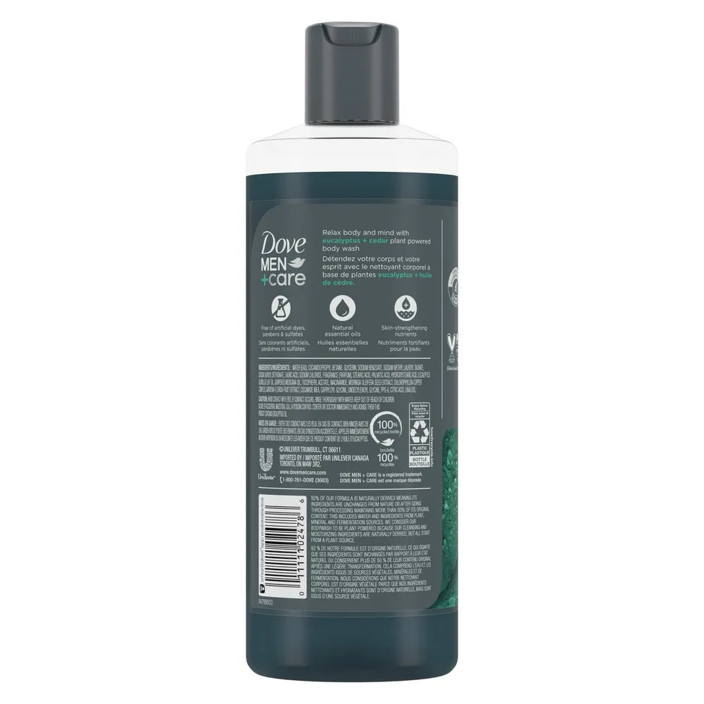 Dove Men Plus Care Relaxing Eucalyptus And Cedar Hydrating Body Wash 18Oz (Pack of 4)