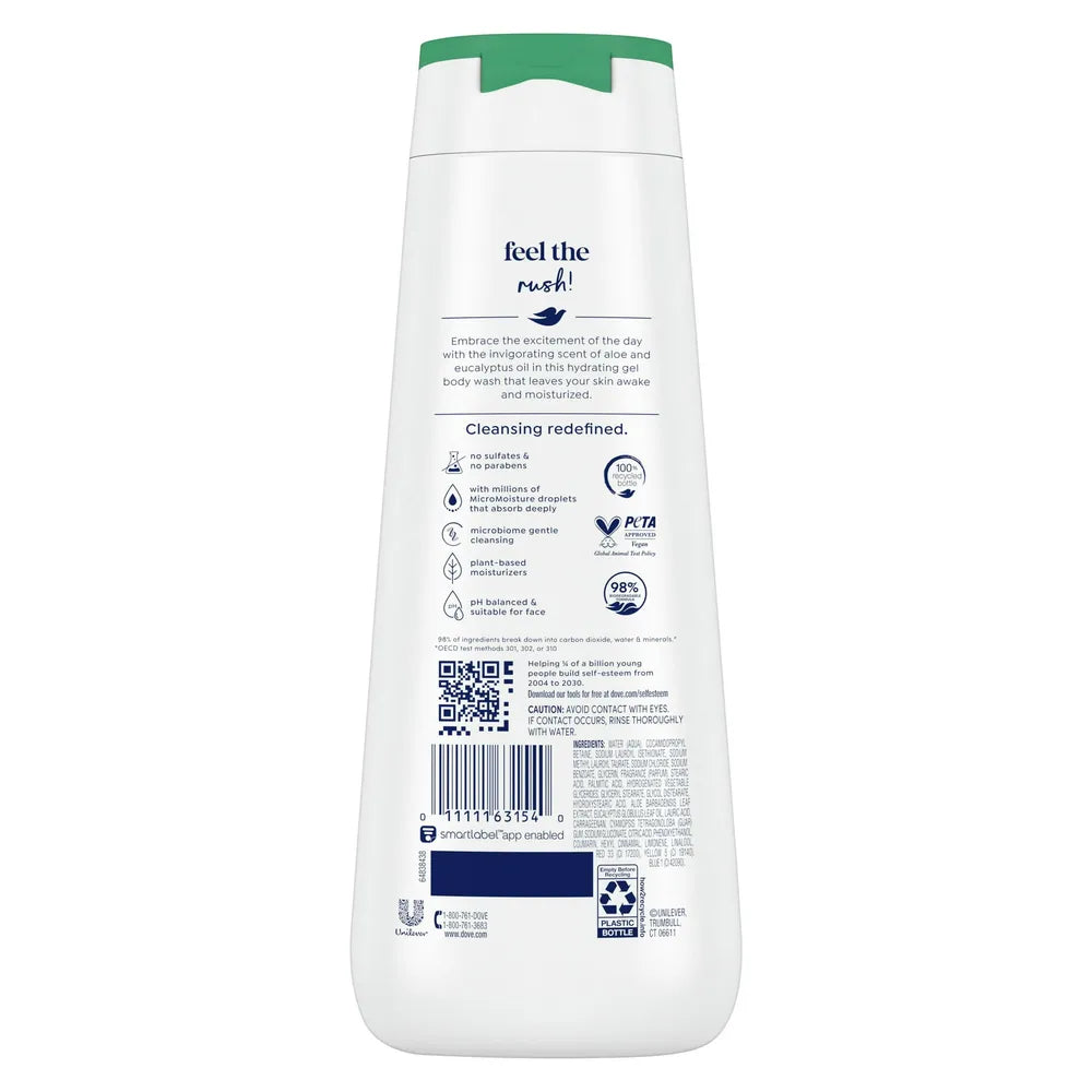 Dove Invigorating Liquid Body Wash Aloe and Eucalyptus Scent 20Oz (Pack of 4)