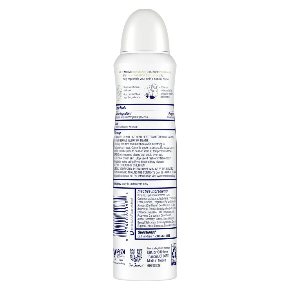 Dove Dry Spray 48-Hour Antiperspirant Deodorant Beauty Finish 3.8Oz (Pack of 12)