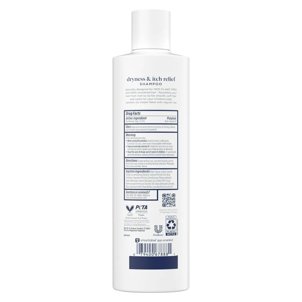Dove Beauty DermaCare Anti Dandruff Shampoo for Scalp Dryness and Itch Relief 12Oz (Pack of 6)