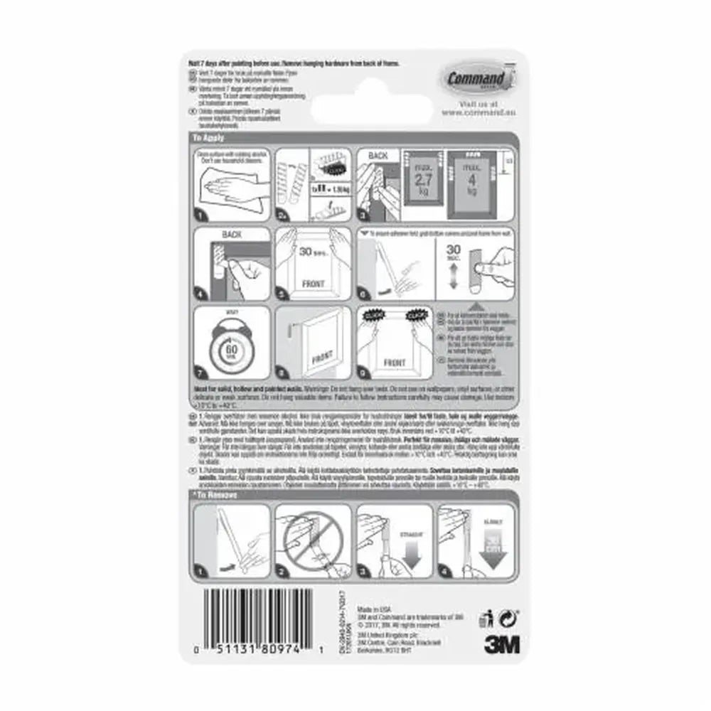 3M Command Medium Picture Hanging Strips 0.8Oz (Pack of 27)