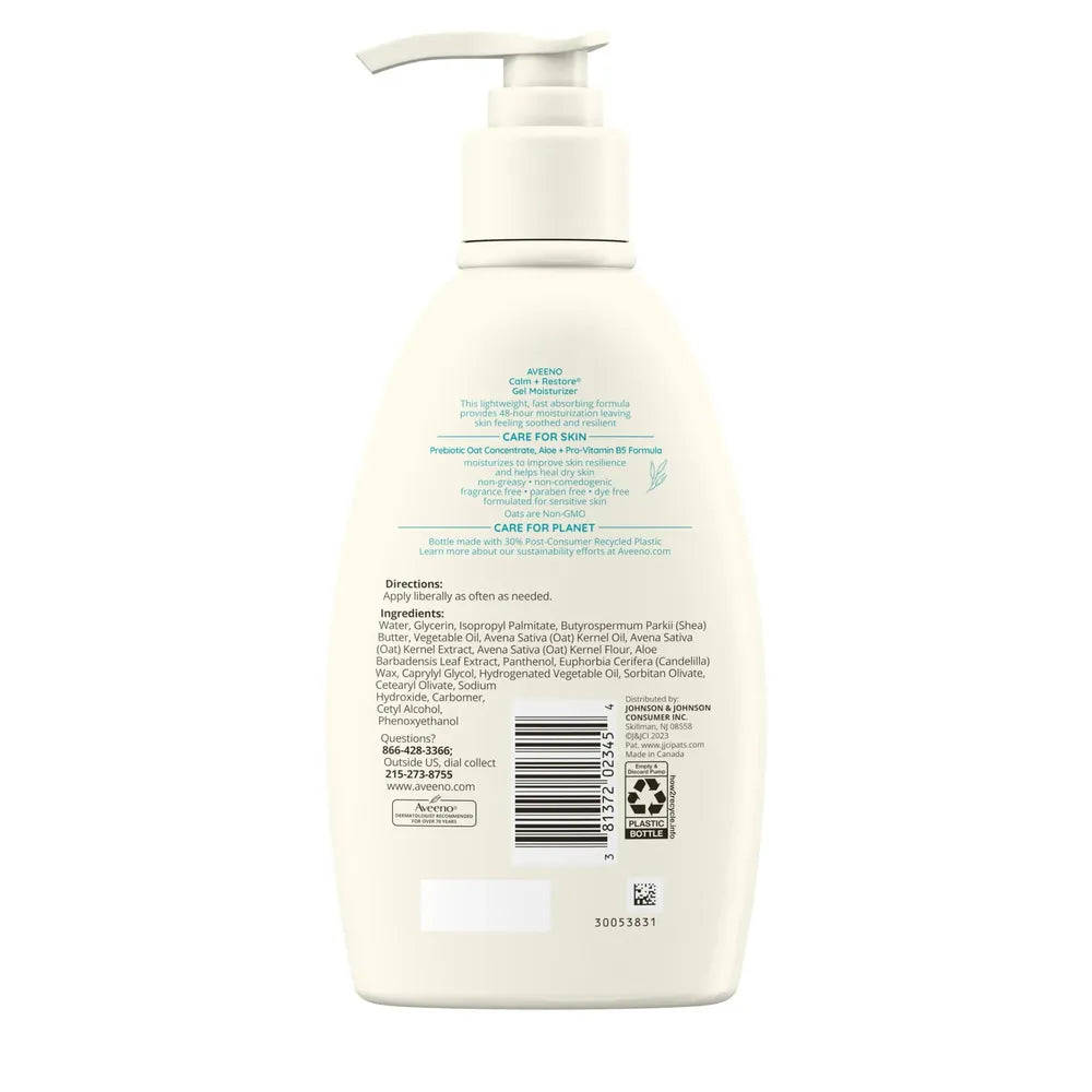 Aveeno Calm + Restore Body Moisturizer Gel for Sensitive Skin 12 Oz (Pack of 12)