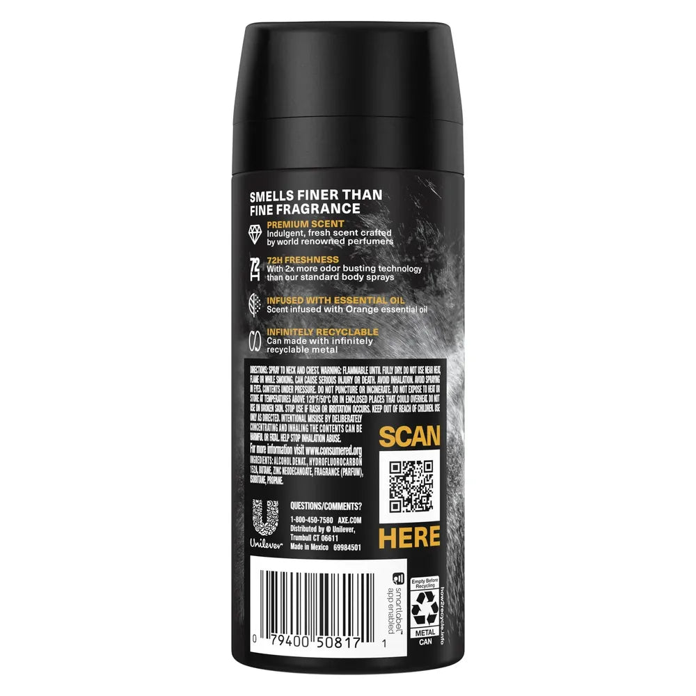 AXE Fine Fragrance Collection y Spray Black Vanilla 4 Oz (Pack of 12)