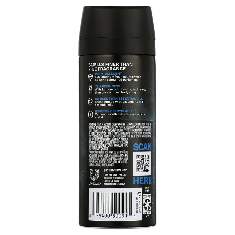 Axe Blue Lavender 72-Hour Aluminum-Free Premium Body Spray - Mint + Amber 4oz (Pack of 12)