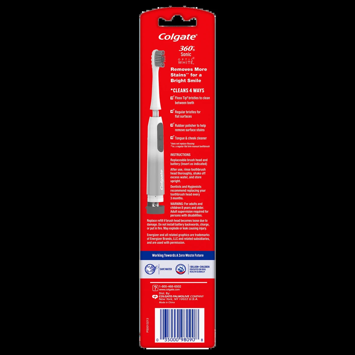 Colgate 360 Optic White Sonic Powered Battery Toothbrush 3.04oz (Pack of 12)