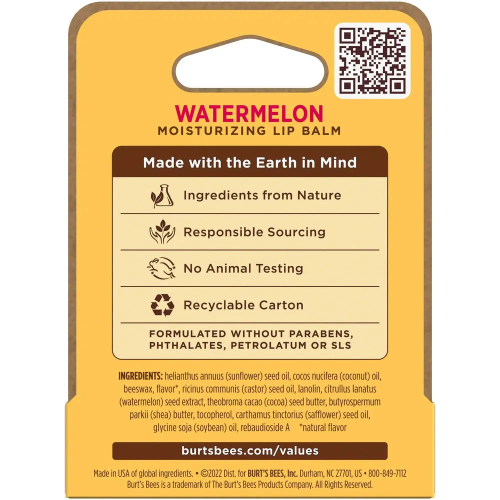 Burt'S Bees 100% Natural Moisturizing Lip Balm With Beeswax, Watermelon, 1 Tube 0.15 Oz (Pack Of 48)