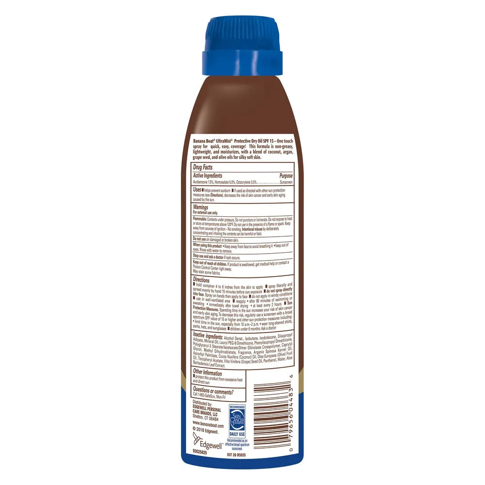 Banana Boat Protective Dry Oil Spray Broad Spectrum SPF 15 with Coconut Oil 6Oz (Pack of 12)