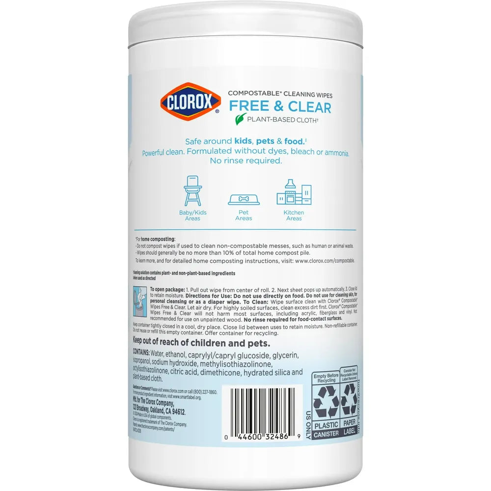 Clorox Wipes Free & Clear 75 Count 5.39oz (Pack of 6)