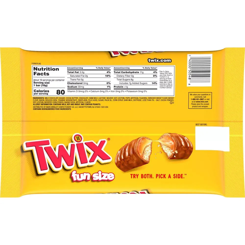 Twix Fun Size Caramel Chocolate Cookie Bars 10.83Oz (Pack of 20)