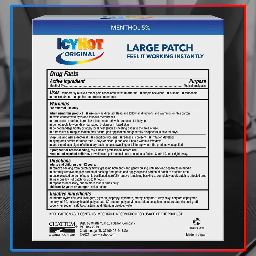 Icy Hot Patch Extra Strength Back Pain Relief Large Size 2.5Oz (Pack of 24)