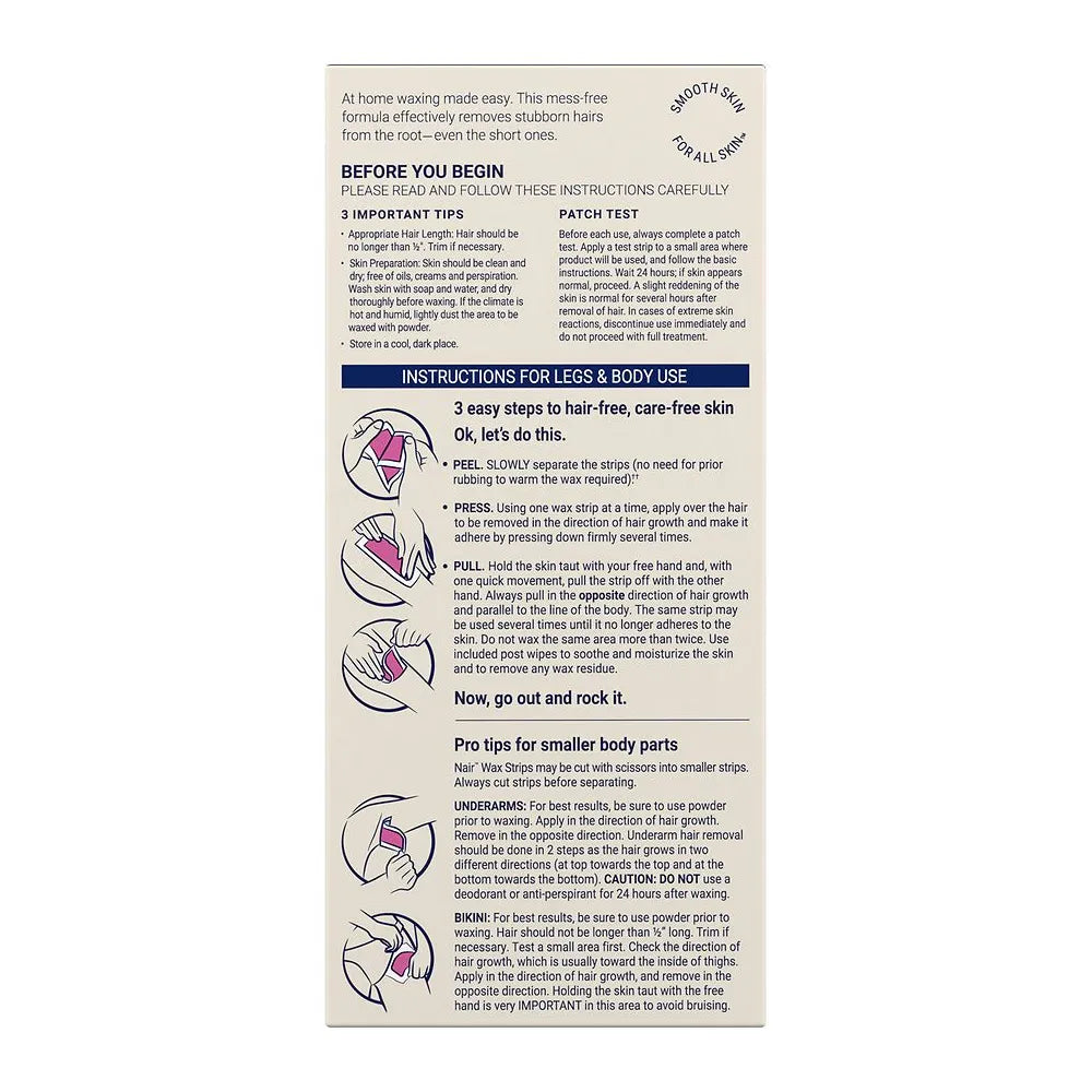 Nair Hair Remover Wax Ready-Strips For Body 100% Natural 12.03Oz (Pack of 12)