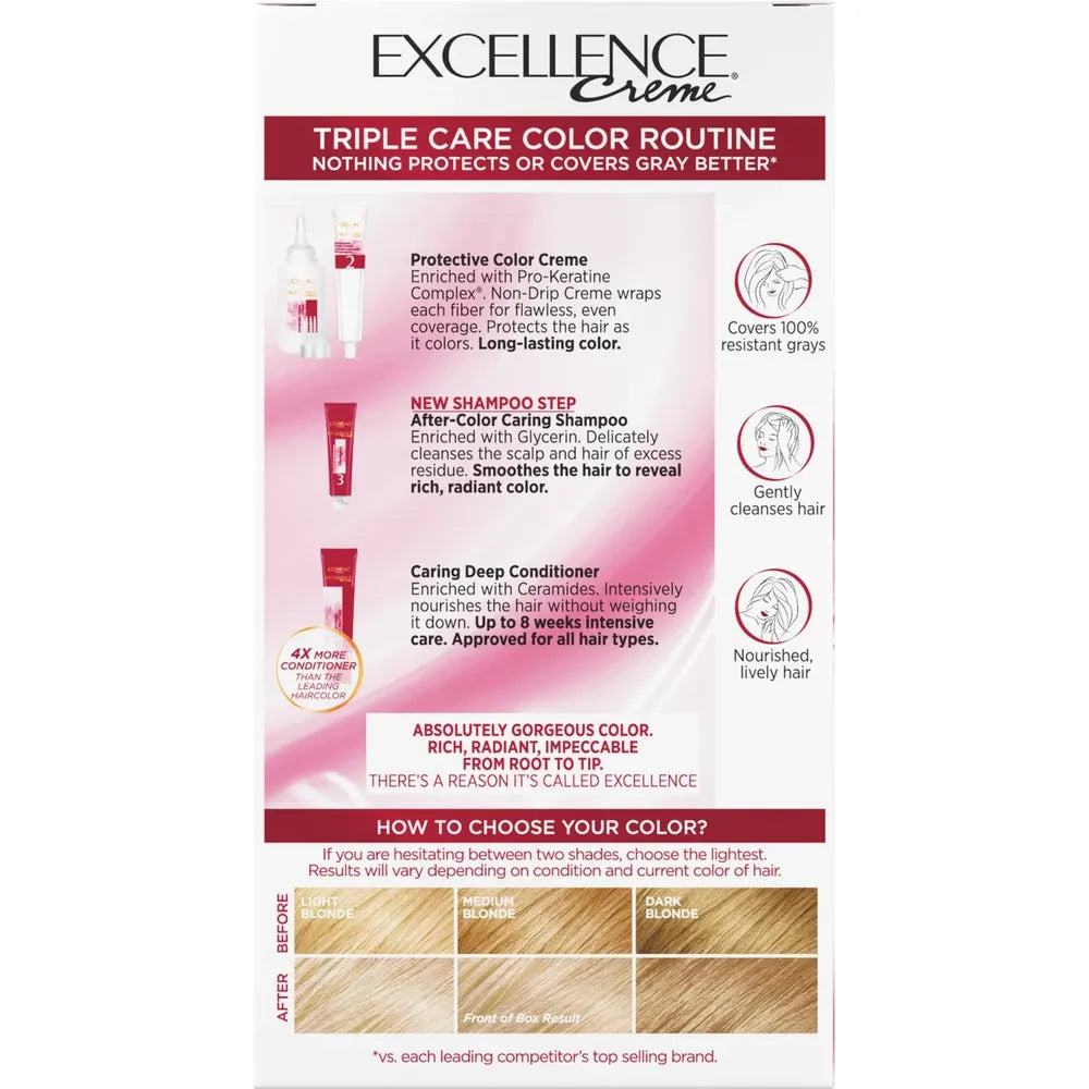 Loreal Excellence Triple Protection Hair Color Creme 9 Natural Blonde 10.4oz (Pack of 12)