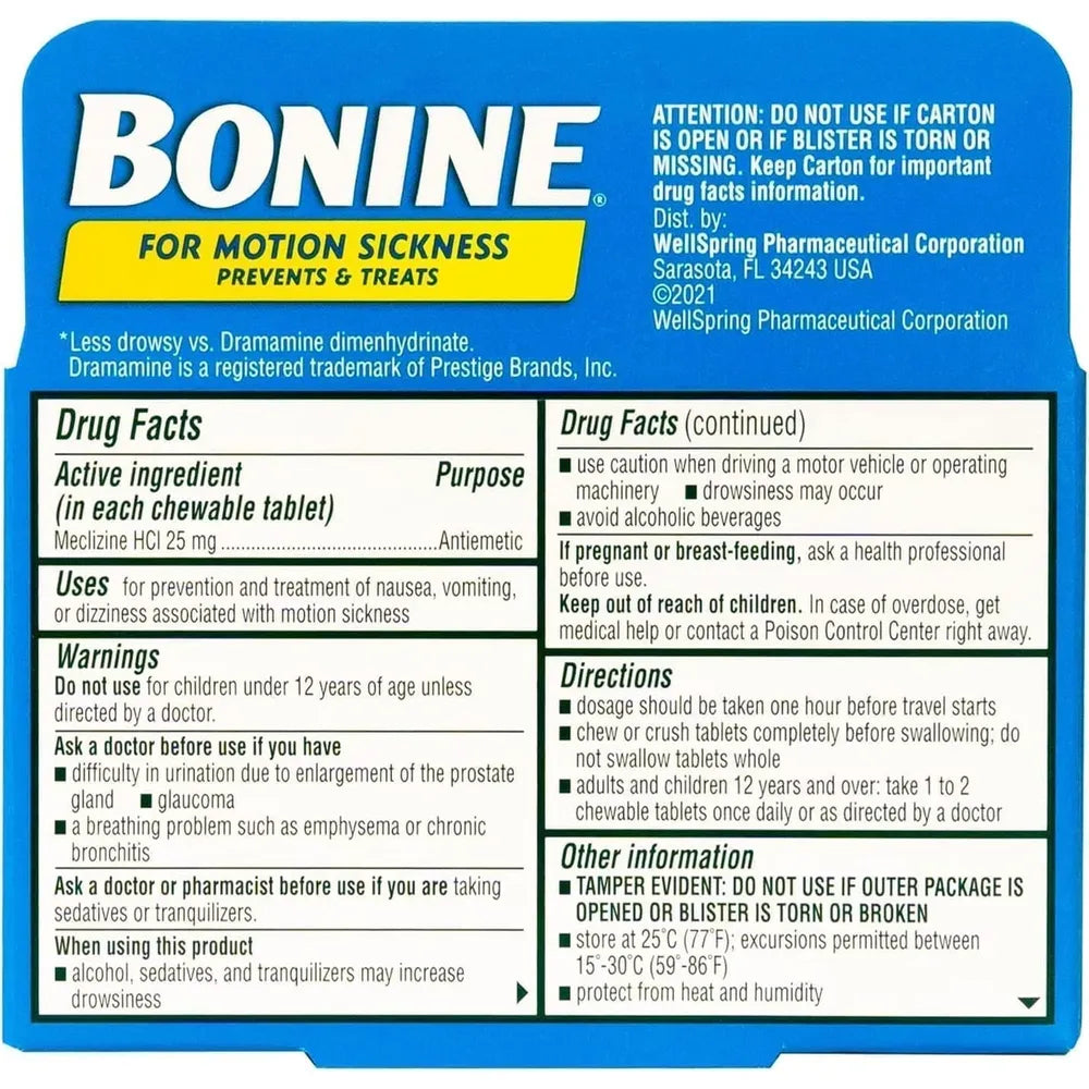 Bonine Motion Sickness Protection Chewable Tablets Raspberry 0.42Oz(Pack Of 24)