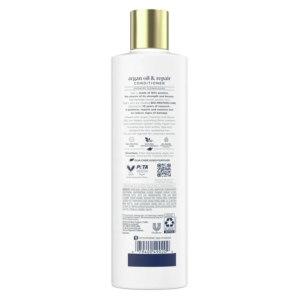 Dove Conditioner Argan Oil & Damage Repair 1 for Damaged Hair 92% Natural Origin Paraben Free Conditioner 12 oz (Pack of 6)