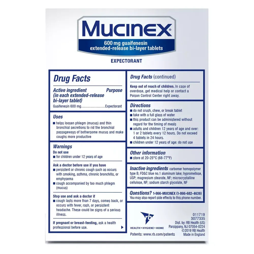 Mucinex Expectorant Guaifenesin Extended Release 600 Mg Tablets 0.07Oz (Pack Of 24)