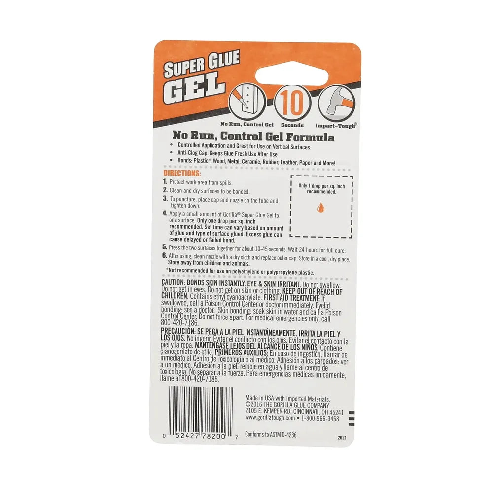 Gorilla Super Glue Gel Two 3 Gram Tubes Clear 0.22Oz (Pack Of 10)
