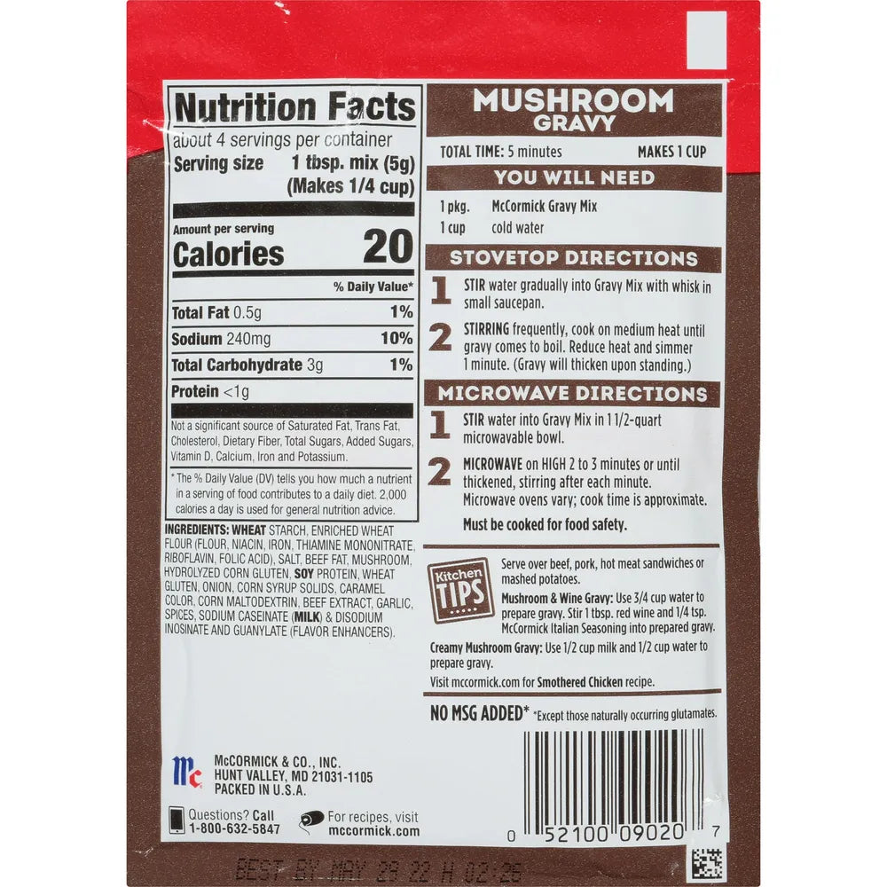 Mccormick Mushroom Gravy Mix 0.75 Oz (Pack Of 12)