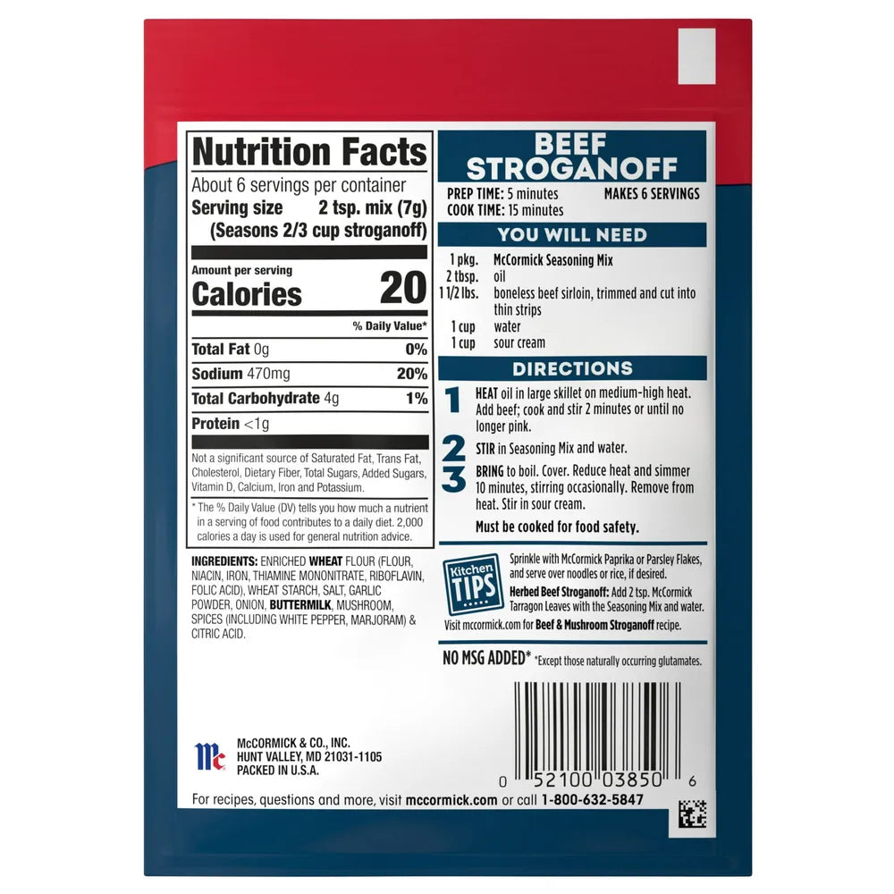 McCormick Beef Stroganoff Sauce Seasoning Mix Envelope 1.5Oz (Pack of 12)