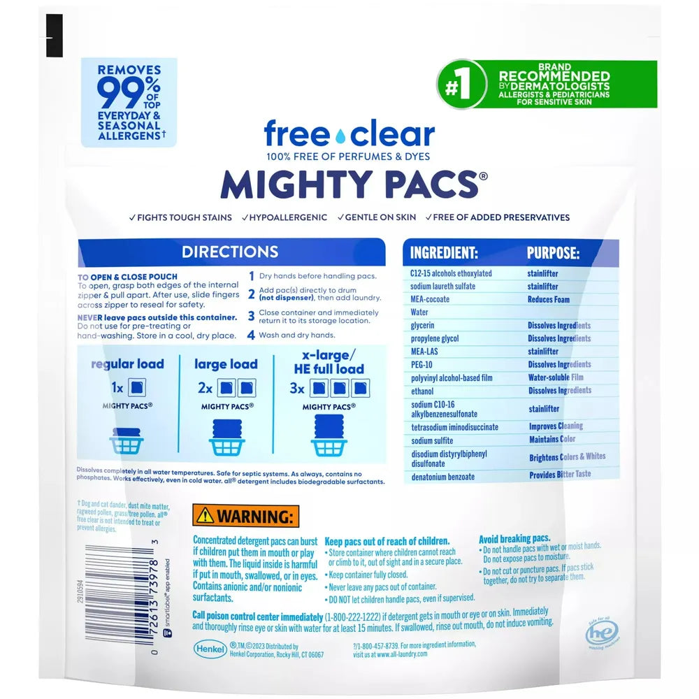 All Mighty Pacs Free & Clear 39 Count 25.8oz (Pack of 6)