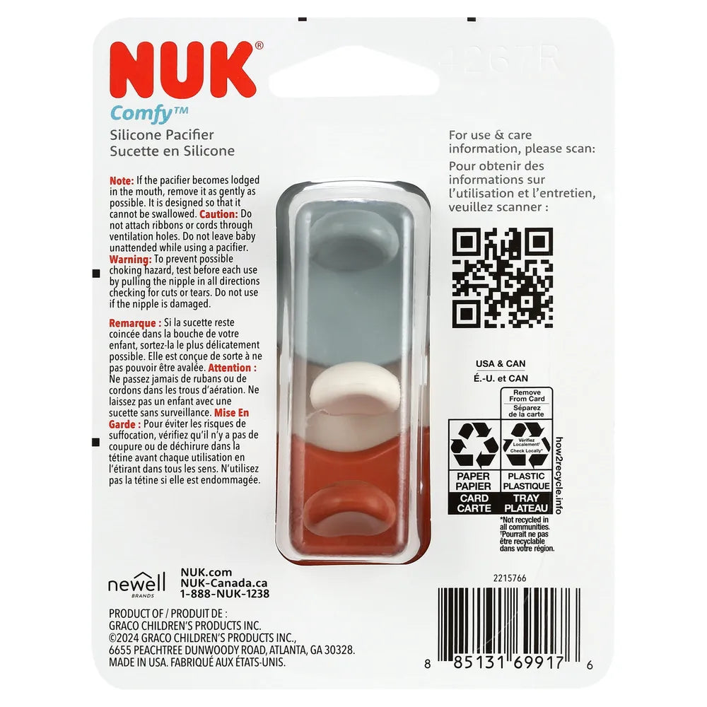 NUK ComfyG?? Orthodontic Pacifiers 0-6M Neutral Unisex 3 Pack 1.6oz (Pack of 12)